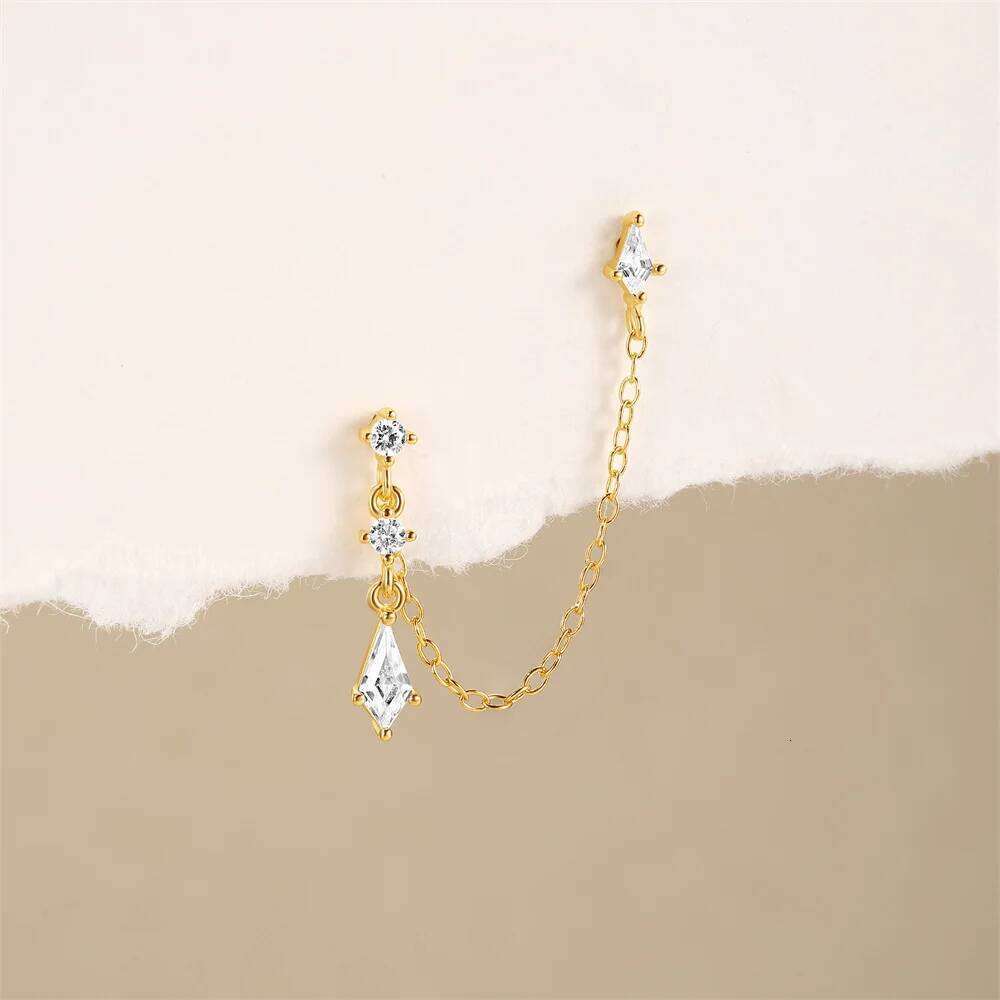 Aide 925 Sterling Silver Single 1PC Tassel Chain Stud Piercing Earring For Women Kite Clear Zircon Jewelry Wedding Party Gifts