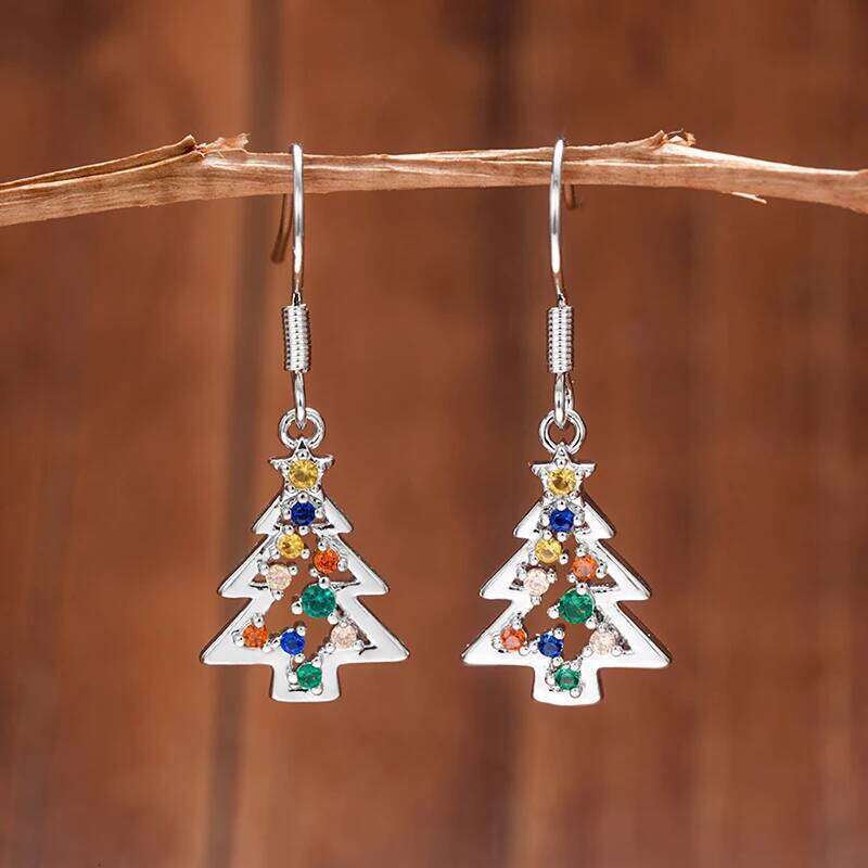 Huitan Colorful Christmas Trees Design Drop Earrings for Women New Year Party Female Accessories Girls Gift Statement Jewelry