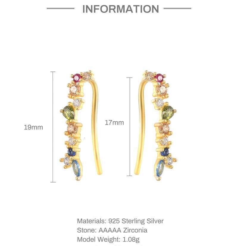 Aide 925 Sterling Silver Colors Hook Clip on Earrings for Women Zircon Climbing Ear Cuff Earring Fashion Fine Jewelry Gift