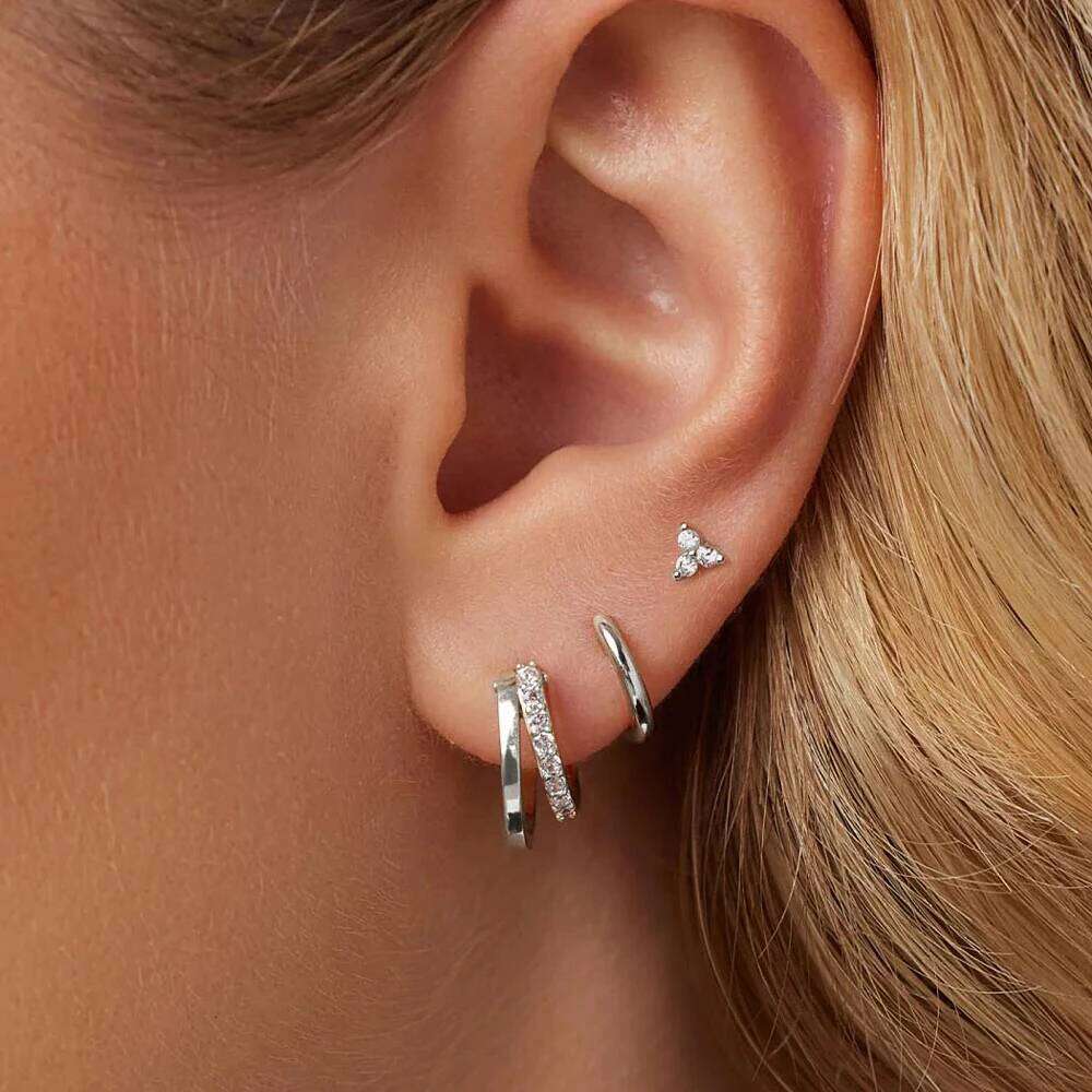 Aide 925 Sterling Silver 4pcs Set Heart Bow Flower Inlaid Zircon Piercing Stud Earrings For Women K Gold Bohemian Sweet Jewelry