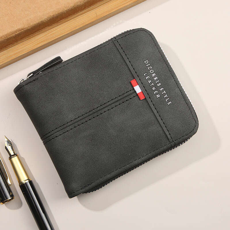 2025 New Cross-Border Men's Short Horizontal Zipper 70% off Coin Purse Retro Casual Buckle Square Wallet