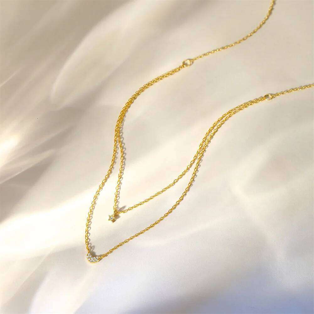 Aide 925 Sterling Silver Simple Zircon Choker for Women Fashion Double Layer Chain Small CZ Pendant Necklace Jewel Gift