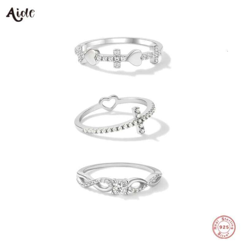 Aide 925 Sterling Silver Heart With Cross Inlaid Zircon Size Ring For Women 18k Gold Plated Jewelry Engagement Wedding Party