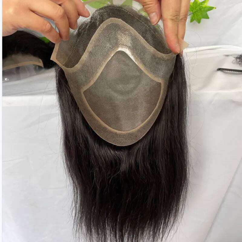 Long for 12inch 10x8 Hairpieces Human Hair Mens Toupee Mono Net With PU around Natural Black Color Men Wig