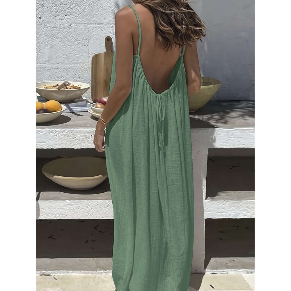 2026 New Women's Strap Backless Loose Long Homewear Dress