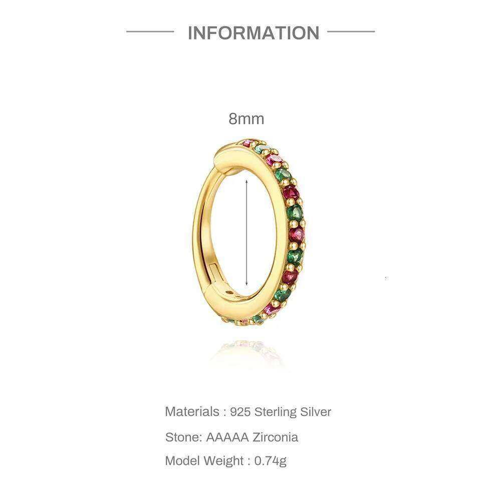 Aide S925 Sterling Silver Single Colorful Row Zircon Hoop Earrings 6/8/10/12mm Versatile Fashion Cartilage Hoops for Women Jewel