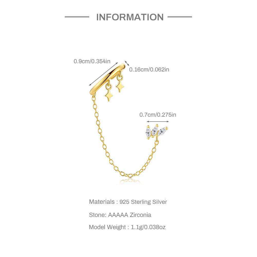 Aide Double Chain 925 Sterling Silver Crystal Tassel Star Earrings Fashion Party Women Wedding Jewelry New Year Gifts