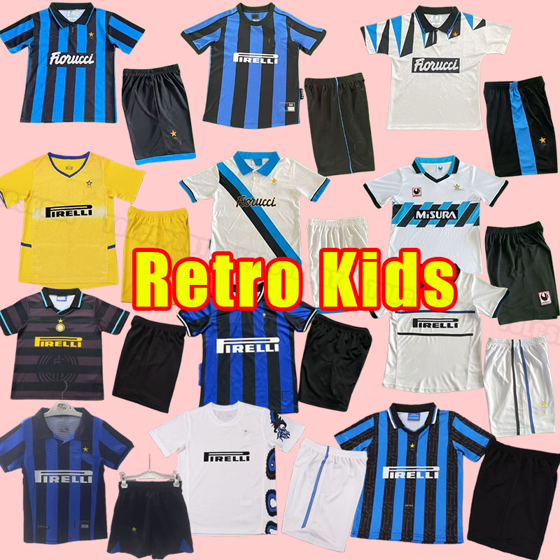 Kids SNEIJDER ZANETTI Classic Inter Retro Soccer jerseys Djorkaeff Baggio Pizarro Djorkaeff ADRIANO MILANs Football Shirt 02 03 2009 2010 09 10 Child 1997 1998 98 97