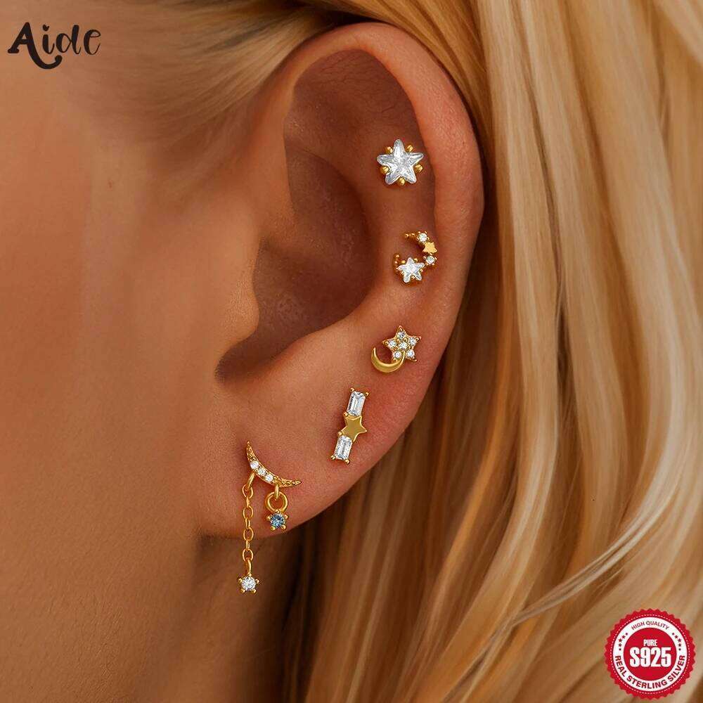 Aide 925 Sterling Silver 5pcs Earring Set Flower/Star/Moon/butterfly Zircon Stud Earrings For Women Piercing Wedding Party Jewel