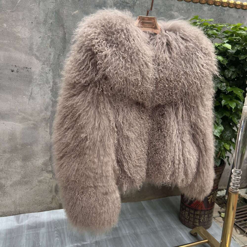 New Style Genuine 100% Mongolian Real Fur Large Collar Brow Jacket Women Winter Coat High-Quality Sheepskin Overcoat