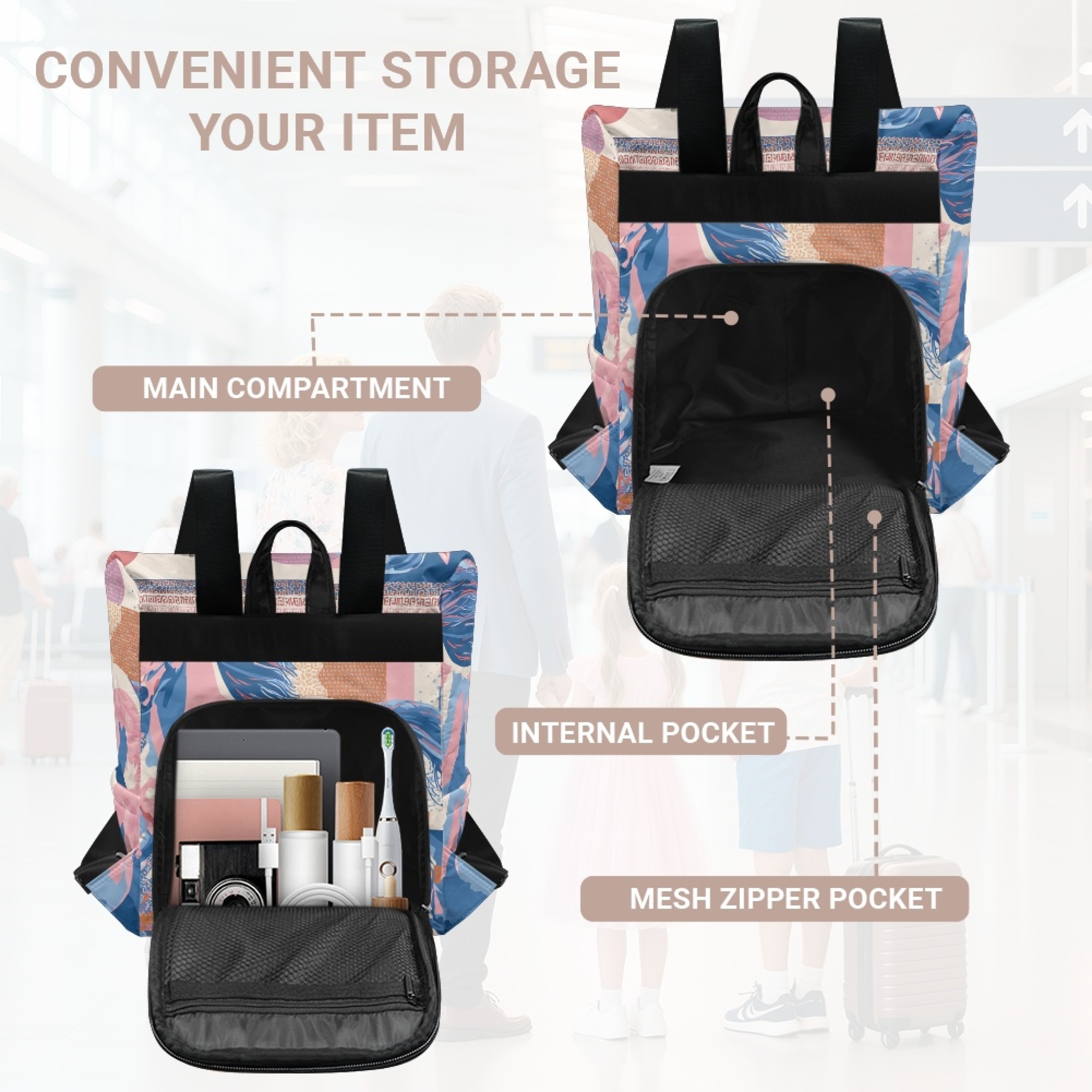 Custom H Designer Fashion Anti Theft Backpack Luxury Horse Pattern Unisex Full Print Backpack Laptop Bag Travel Bag H44