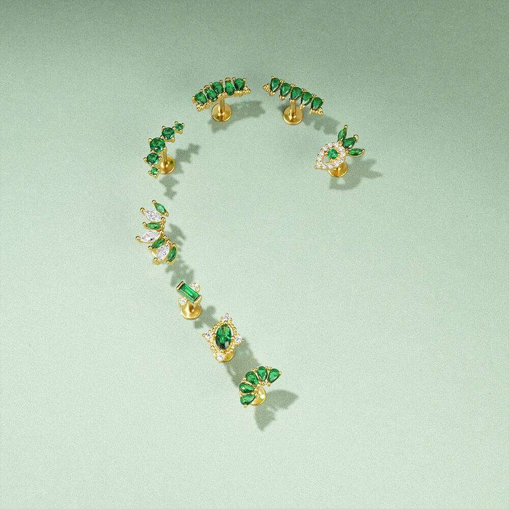 Aide 1PC Zircon Flower Cluster Cartilage Piercing Stud Earring 925 Silver Green Diamond Helix Conch Screw Back Ear Bone Jewe