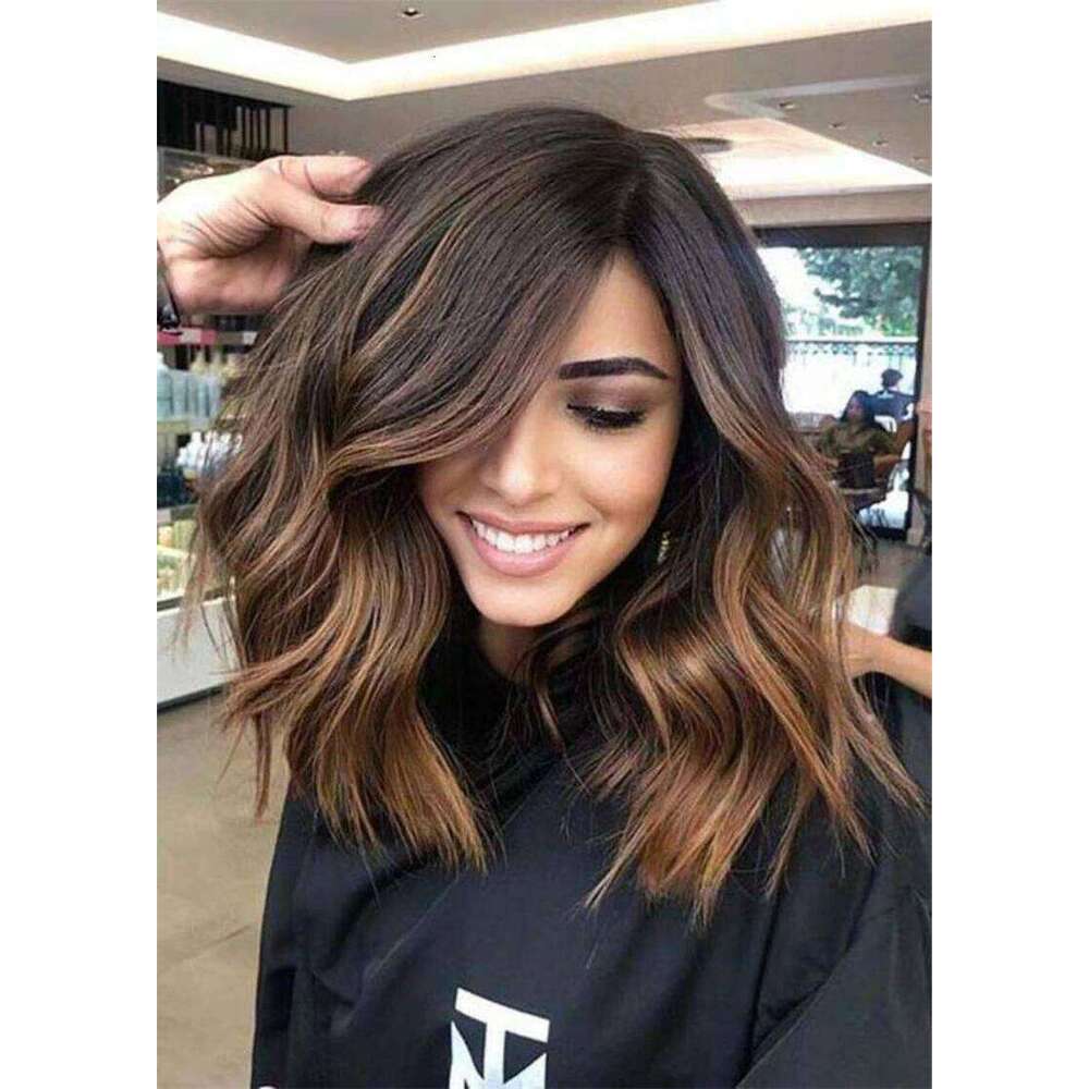 Ombre Brown Blonde Front 13x4 HD Synthetic Woman Wig Natural Wave Cosplay Daily WEar High Quality Short Bob Lace Wigs