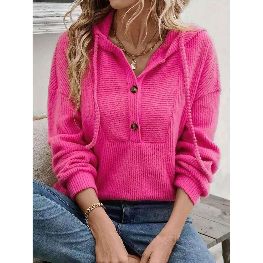 2026 European and American Cross-Border Women's Autumn Winter Hooded Ribbed Long Sleeve Sweatshirt Top