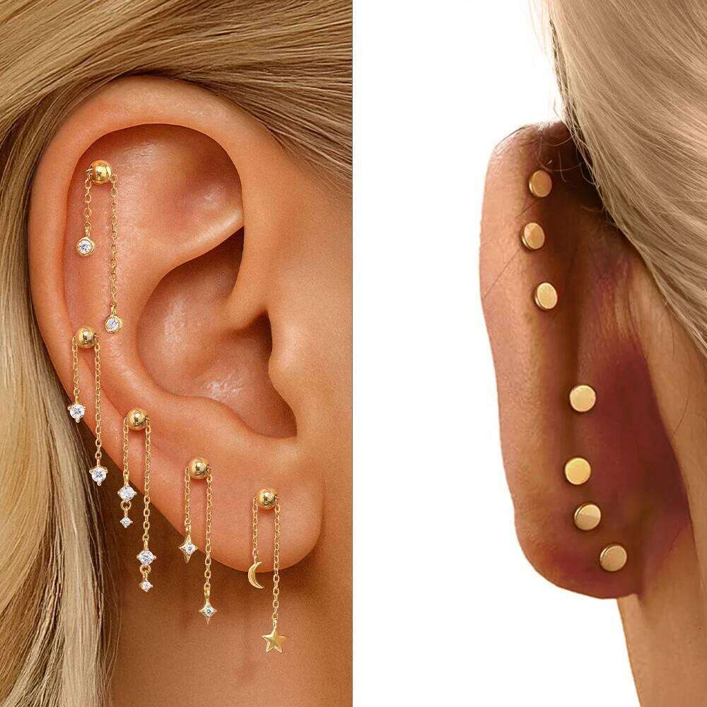 Aide 925 Sterling Silver Delicate Round Zircon Long Tassel Drangle Earring for Women New Design Adjustable Grip Inlaid Piercing