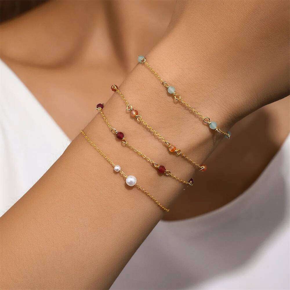 Aide 925 Sterling Silver Mini Three Colors Ball Agate Women's Simple Round Girlfriend Gift Bracelet Jewelry