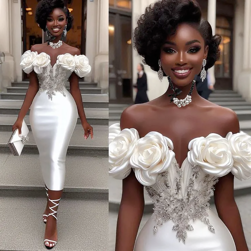 African Black Girl Mermaid Wedding Dresses Sexy Off Shoulder Short Bridal Gowns Aso Ebi Plus Size Robe de Mariee PSL401