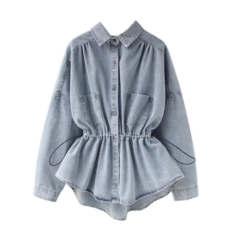 Spring Autumn Womens Denim Jacket Loose Long Sleeve Shirt Top Women Short Waist Cowgirl Coat Female 251229