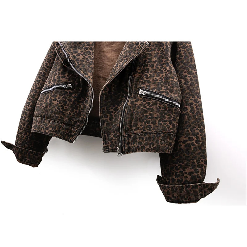 Spring Vintage Leopard Print Denim Jacket Women Slim Short Cowboy Outerwear Chaquetas Mujer Casual Zipper Jeans Jackets Female 251229