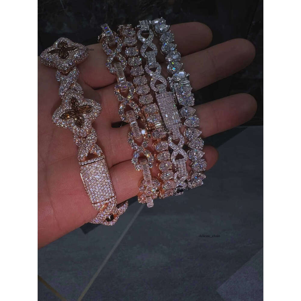 Hot Sale Various Shapes 925 Silver VVS Fine Jewelry Iced Out Men and Women Silicon Stone Bracelet