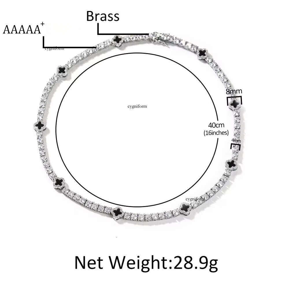 VVS Moissanite UWIN Mini Pink Gold-Plated 4-Leaf Clover 4mm Iced Tennis Chain Necklace Fashion Jewelry