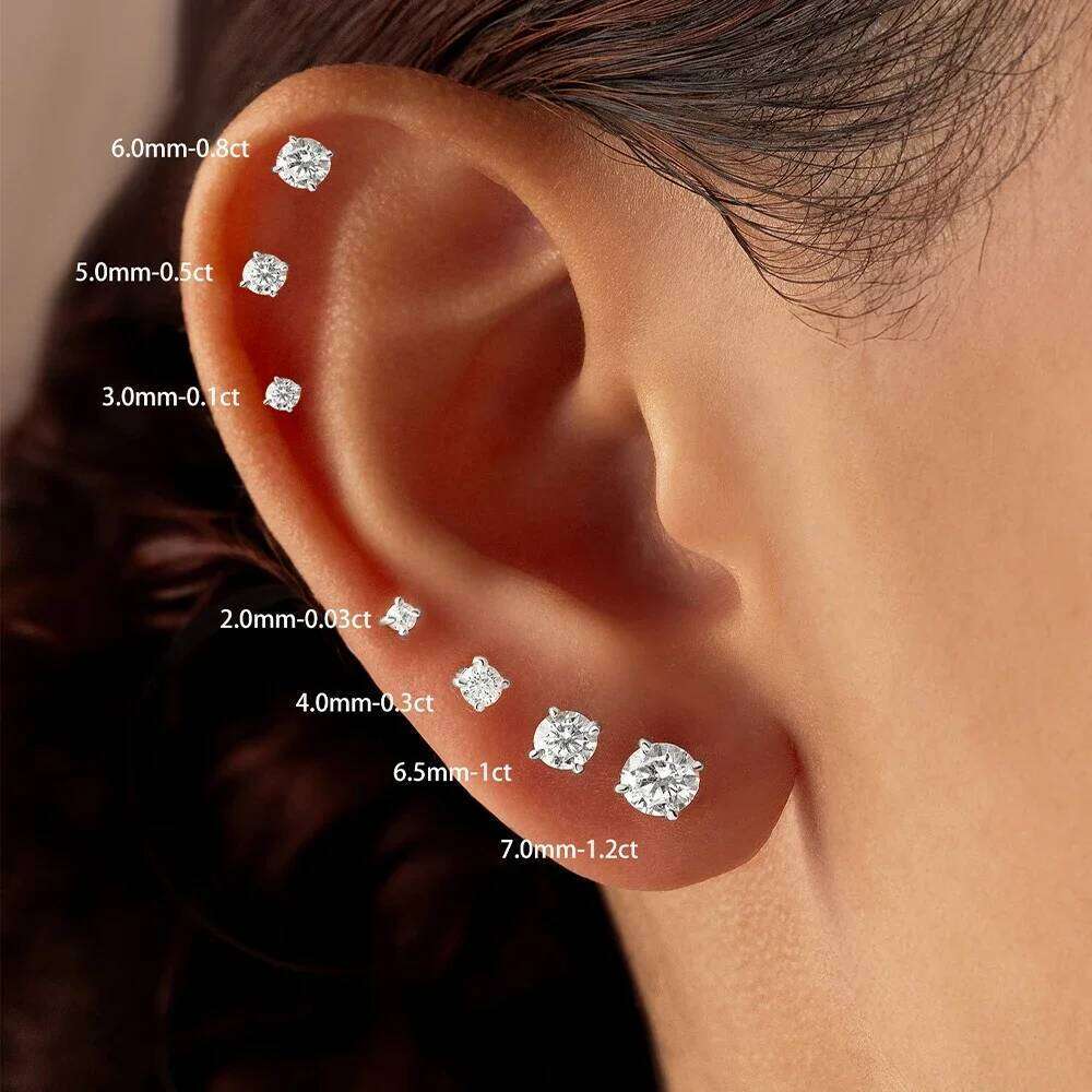 Aide 0.03-1.2CT Moissanite 925 Sterling Silver Round Cut Stud Piercing Earrings for Men Women Certificate