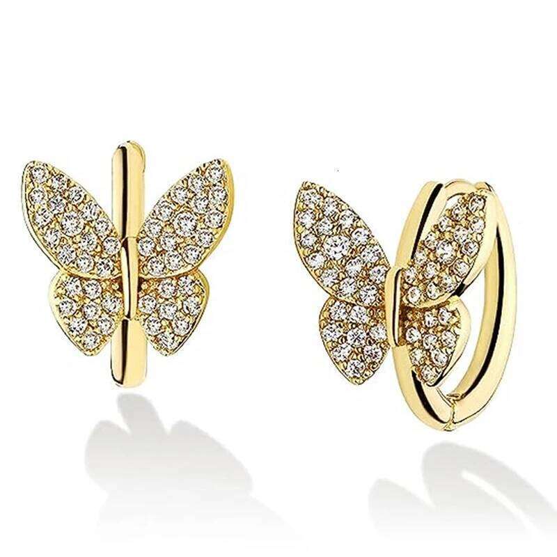 Huitan Exquisite Butterfly Hoop for Women Luxury Gold Color Cubic Zirconia Earrings Wedding Aesthetic Female Jewelry