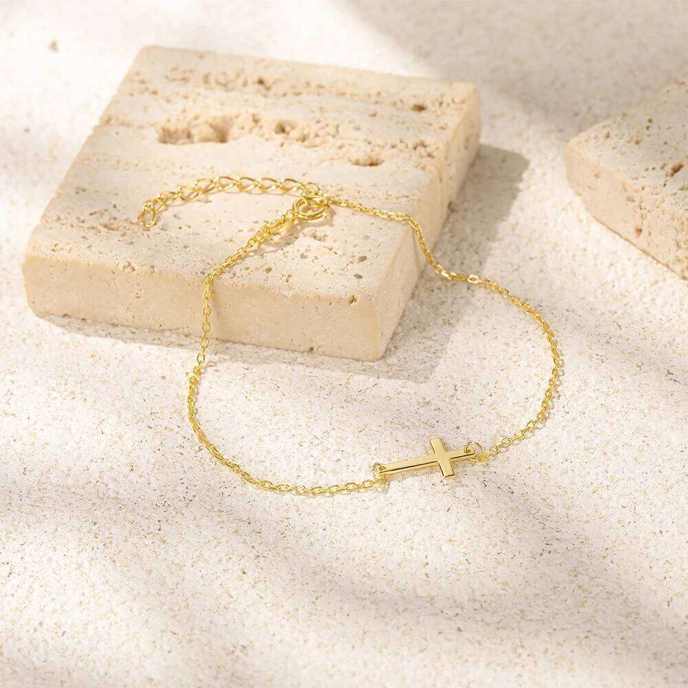 Aide Dainty Cross Bracelet 925 Sterling Silver 18k Gold Plated CZ Chain Bracelets for Women Religious Christian Jewelry Gifts