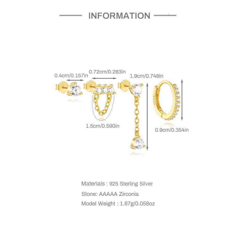 Aide 925 Sterling Silver Handmake Koran INS Party Zircon Stud For Women Chains Lightning Moon Earring Xmas Jewelry Set