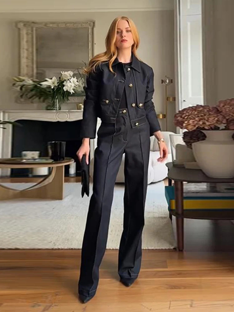 Chic Coat Pants Womens Set Turndown Collar Single Breasted Top Slim Trousers Female Sets Autumn Fashion Commute Lady Suit 251231