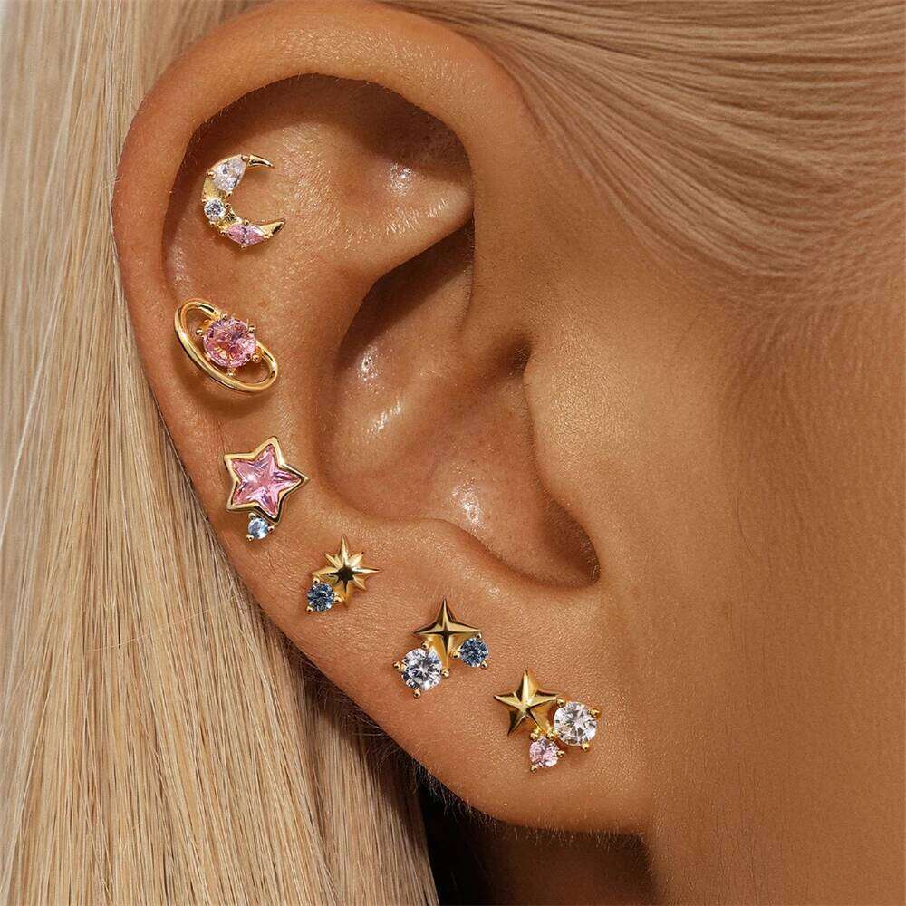 Aide 925 Sterling Silver Dainty Colors Zircon Stud Earrings for Women 3pieces Set Piercing Cartilage Ear Studs Fine Jewelry
