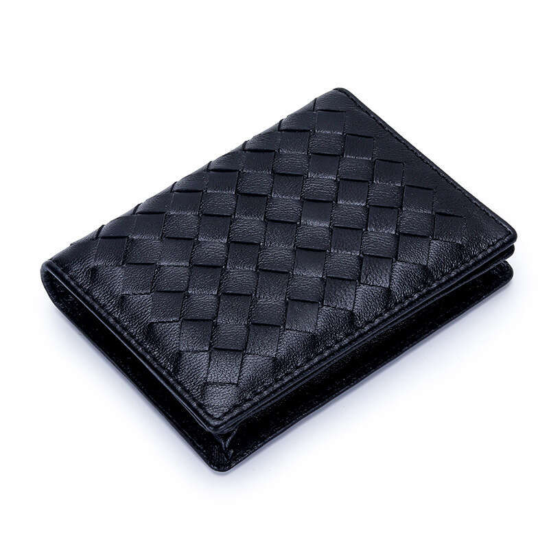 Wholesale Sheepskin Woven New Business Holder Women Genuine Leather Multi-Function Bag Men Card Clip Simple Coin Purse