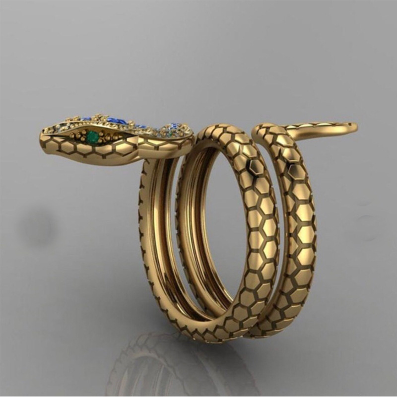 Luxury Brand Designer Jewelry Ebay Aliexpress Hot New Style Finger Hip-Hop Creative Domineering Money Snake Ring Sapphire Zircon Ring