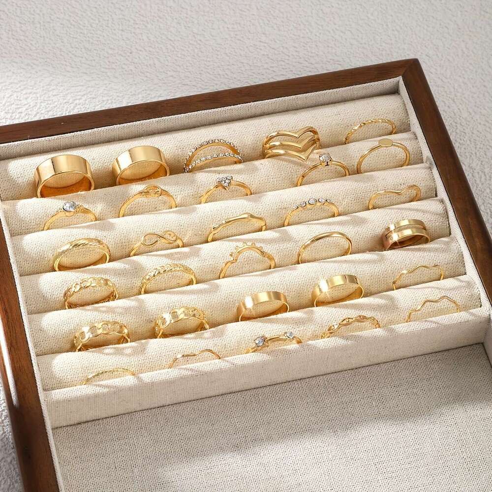 Fashion Baroque Rings Set Geometric Creative Ring Imitation Pearls 6 pieces 22 pieces 30 pieces Set Personality Irregular Womens Rings Flower Wholesal