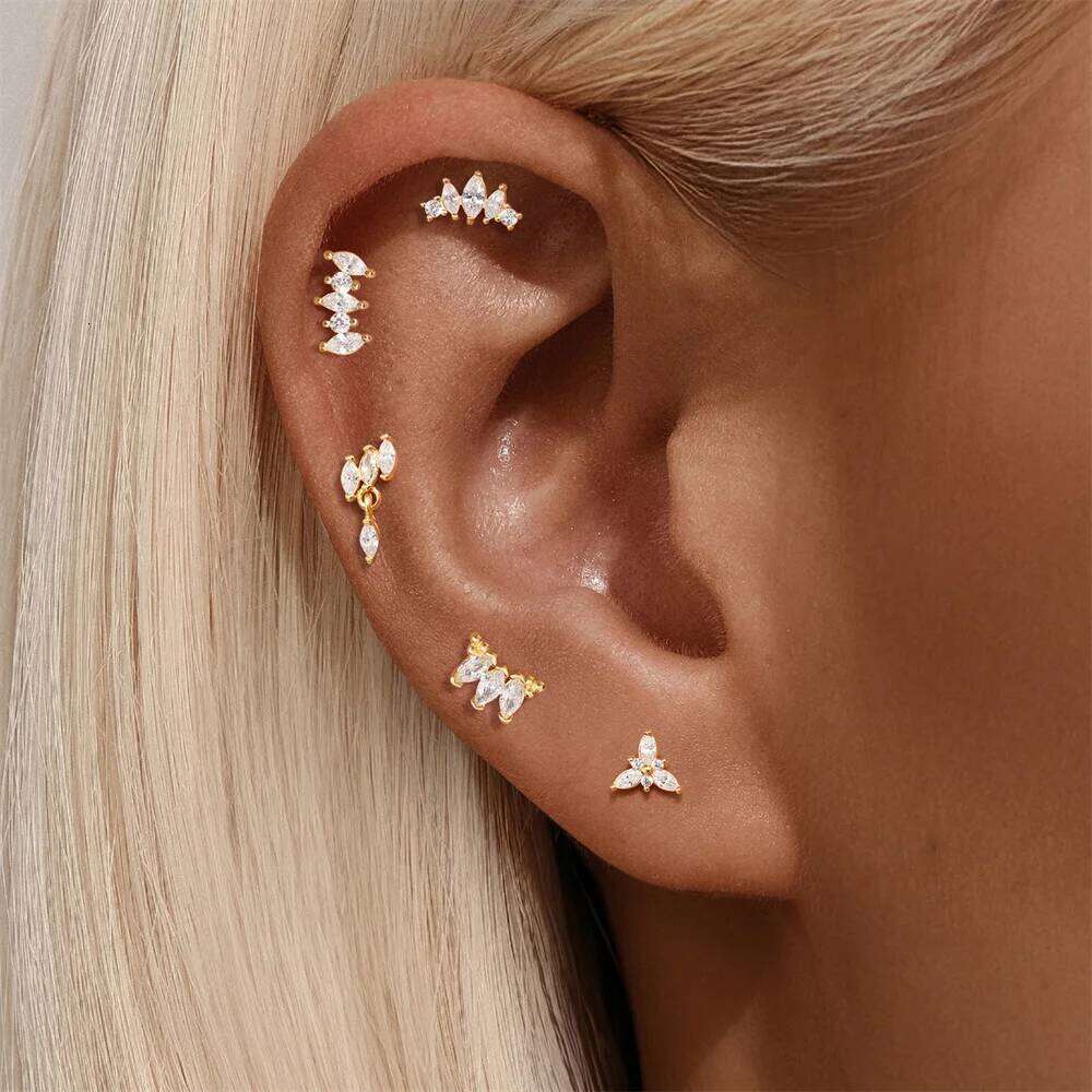 Aide Cartilage Spiral Puncture Stud Earrings 925 Sterling Silver Horse Zircon Body Ear Bone Piercing For Women DIY Earring 1pc
