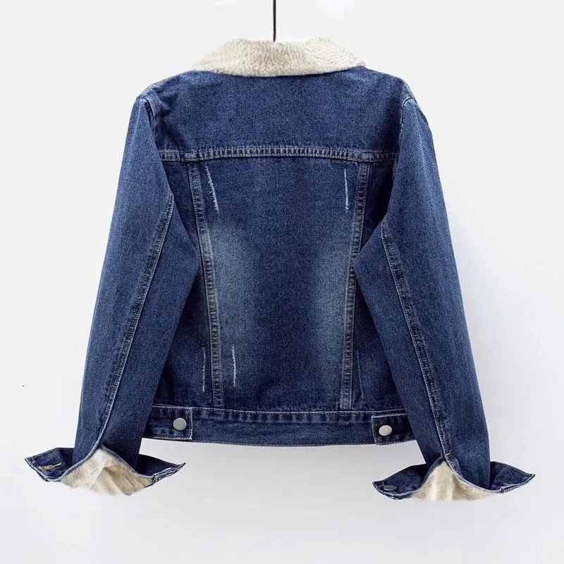 Fleece Warm Winter Jean Jacket Female Pockets Button Soft Outerwear Fashion Slim Denim Coats For Women 251229