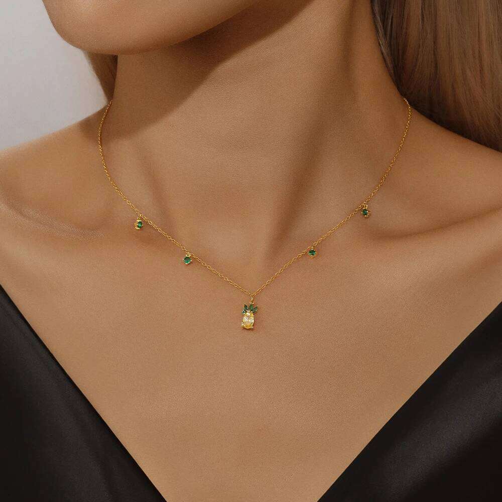 Aide 925 Sterling Silver Korean Pineapple Pendant Micro-set Zircon Cute Fruit Necklace Temperament Personality Clavicle Chains