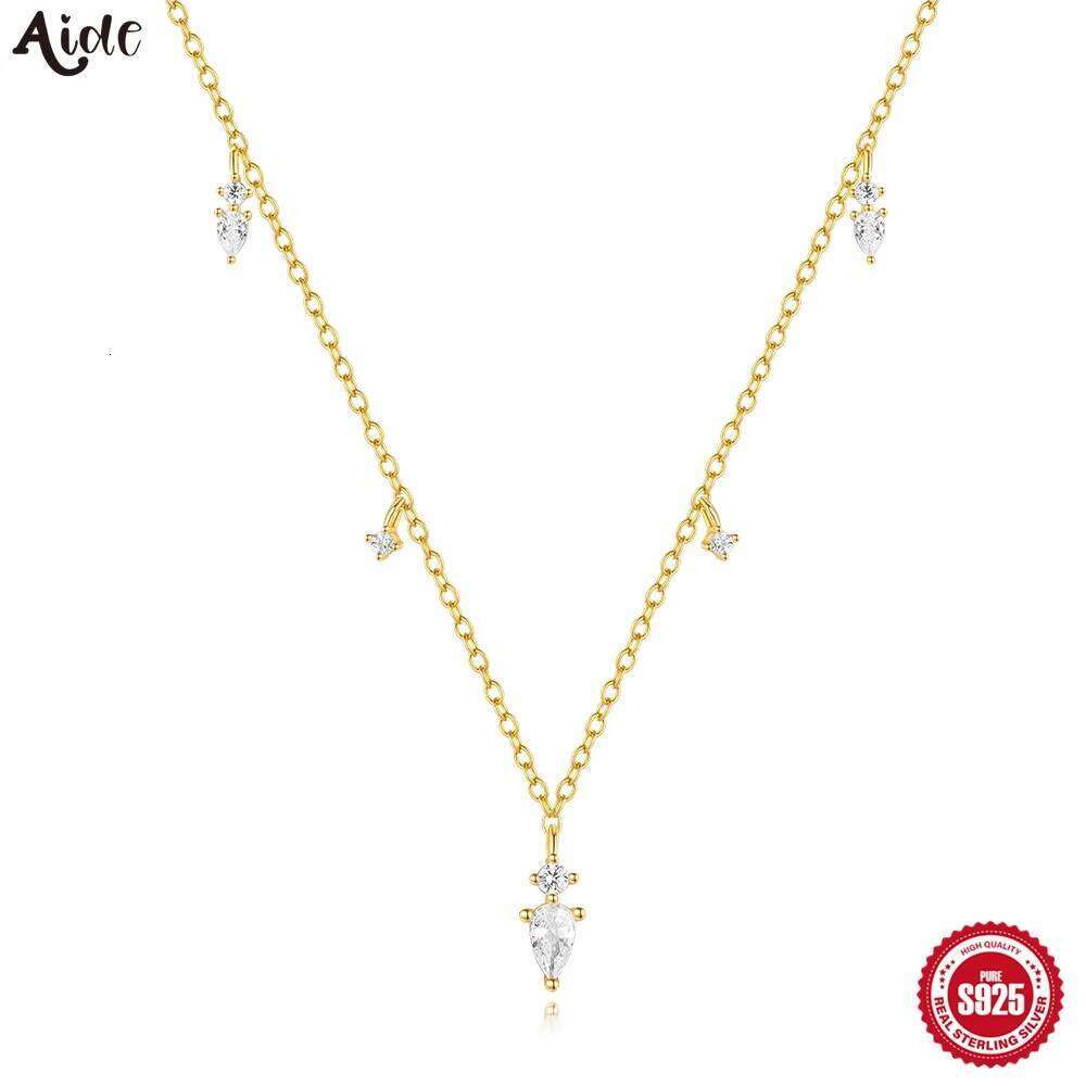 Aide 925 Sterling Silver Exquisite Water-Drop Shape Zircon Necklace For Women Trendy Link Chain Charms Stackable Fine Jewelry