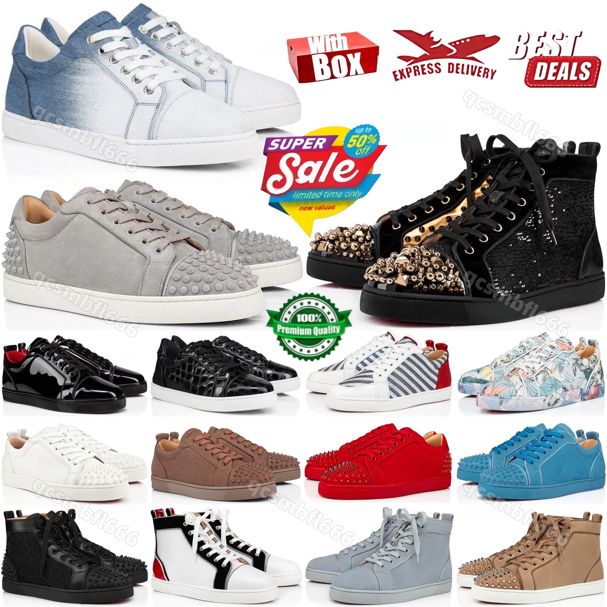 Designer shoes Red Dress Shoes Men Casual Shoes Bottoms Sneakers Glitter Grey Rivets Leather Suede Women Fashion Spikes Luxury classic Office Career Wedding Train