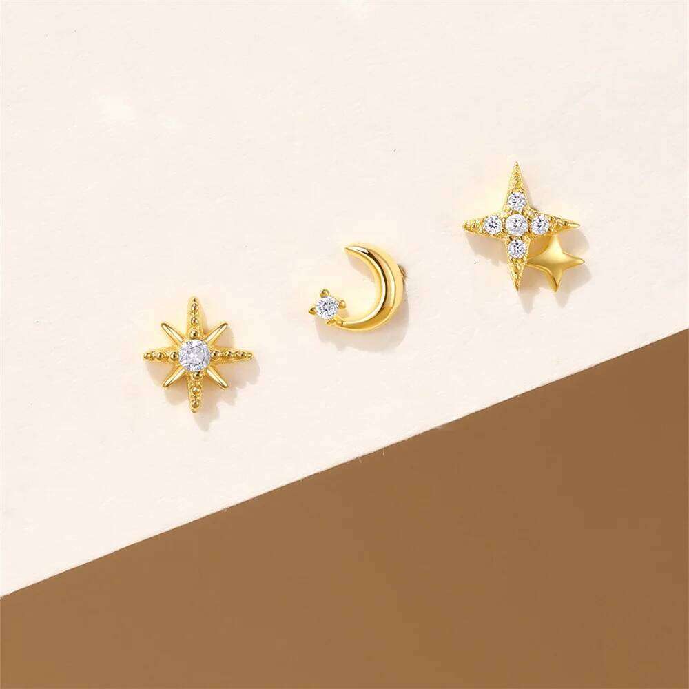 Aide 925 Sterling Silver 3pc Earrings For Women Classic Zircon Geometric Crystal Set Layering Stud Earring Daily Jewelry