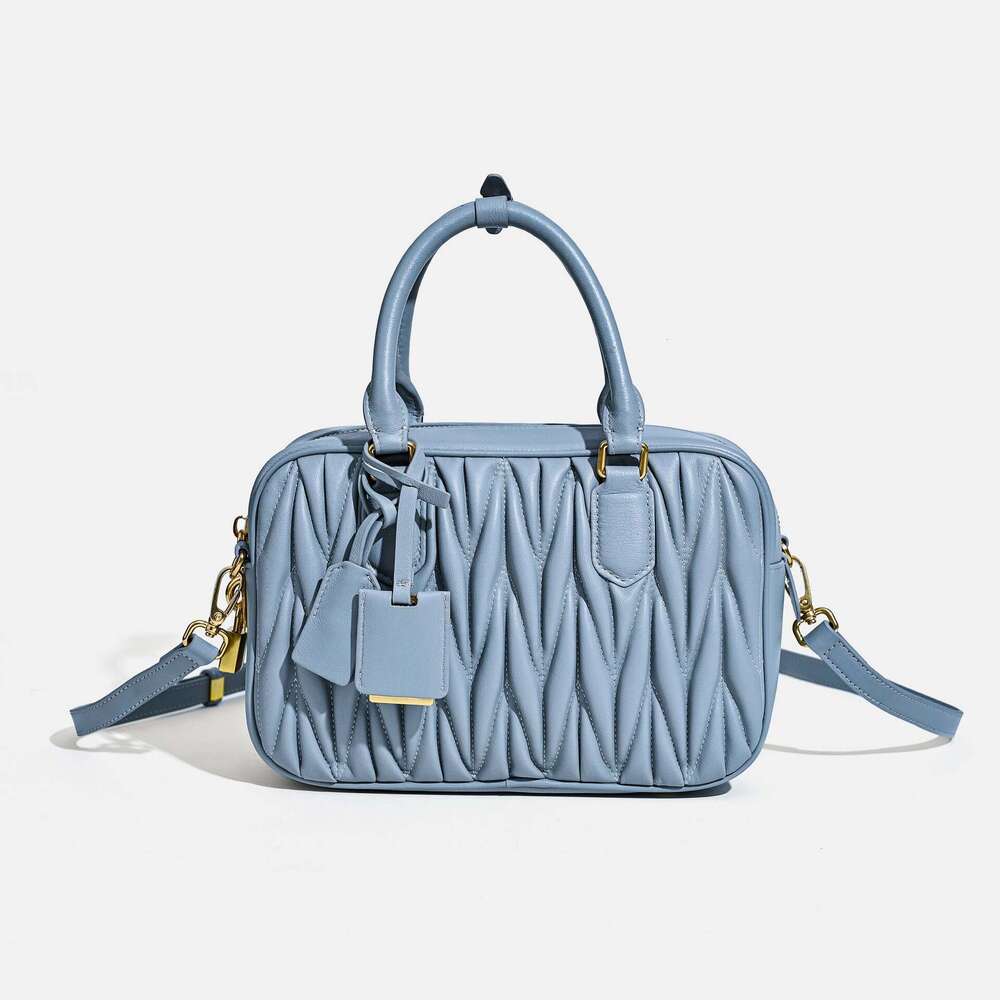 2024 New Women's Sheepskin Pleated Bowling Niche High-end Boston Popular Handbag Crossbody Bag