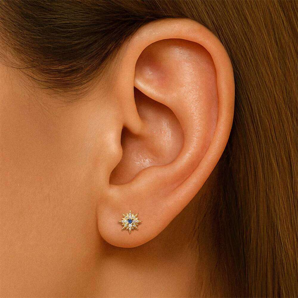 Aide 100% 925 Sterling Silver Blue Zircon Star Stud Earrings for Women Classic Luxury 18k Gold Jewelry Minimalist Accessories