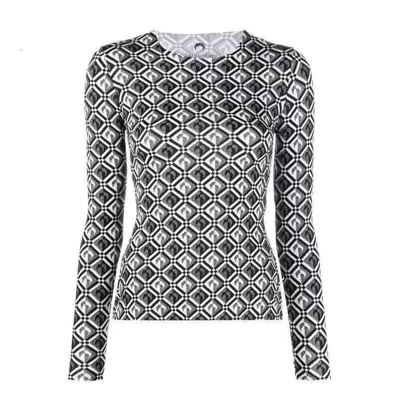 Base Top Women's Long Sleeve T-Shirt Geometric Pattern Ice Silk Sunscreen Elastic Slim Fit European American Fashion Spring New
