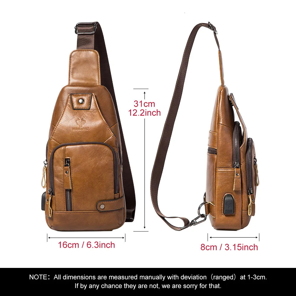 HUMERPAUL Mens Usb Chest Bag 100 Genuine Leather Crossbody Shoulder Bags Multifunction Travel Outdoor Messenger Pack Fashion 251230