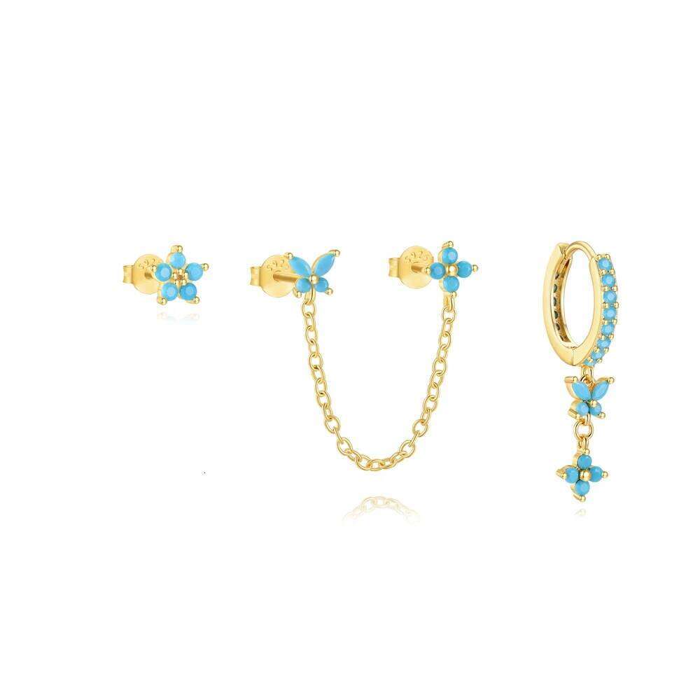 Aide 3PCs Colorful Zircon Charm Dangle Earrings For Women 18K Gold Plated Crystal Flower Heart Party Jewelry Set