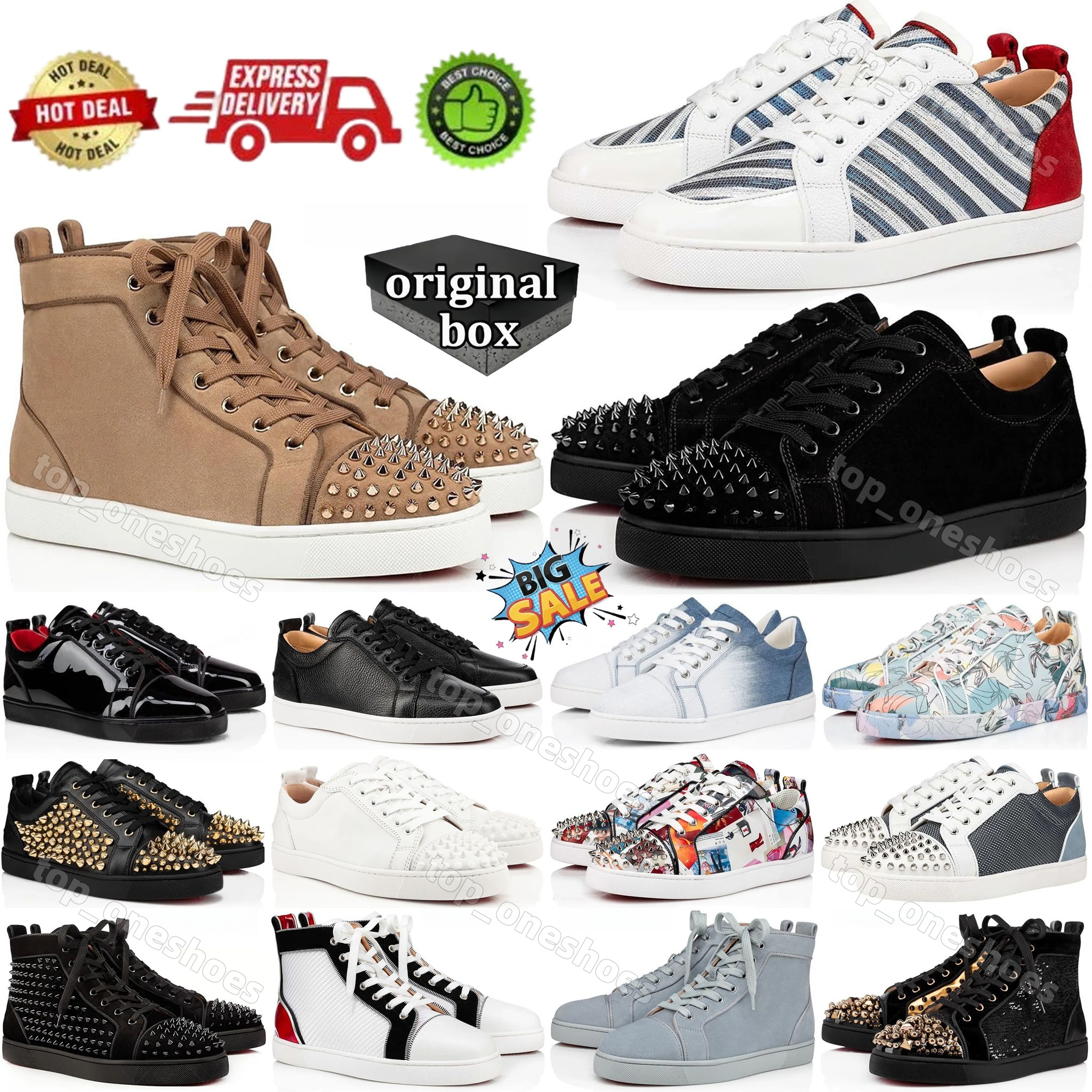 Designer shoes Red Dress Shoes Men Casual Shoes Bottoms Sneakers Glitter Grey Rivets Leather Suede Women Fashion Spikes Luxury classic Office Career Wedding Train