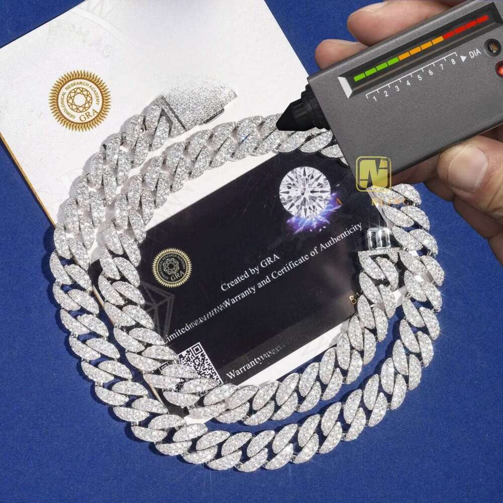 fashion pendant jewelry iced out hip hop miami link chains men women 925 silver 15mm wide round shape vvs moissanite cuban necklaces and bracelets