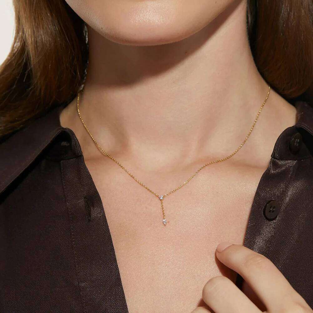 Aide 925 Sterling Silver Thin Slim Chain Necklace With Clear Zircon Pendant For Women Y Shape Clavicle Choker Wedding Jewelry