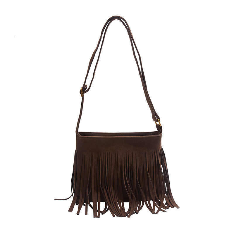 Cross-Border Autumn Winter Vintage Tassel Women's 2025 New Casual Versatile Crossbody Suede Bucket Bag