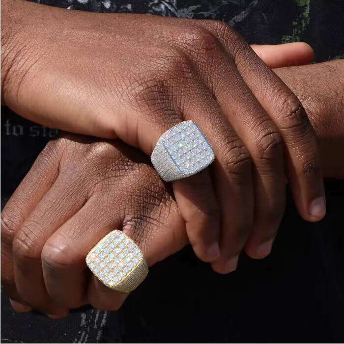 Fully Iced Out Sterling Silver 925 Rapper Square Rings Vvs Diamond Hip Hop Moissanite Ring